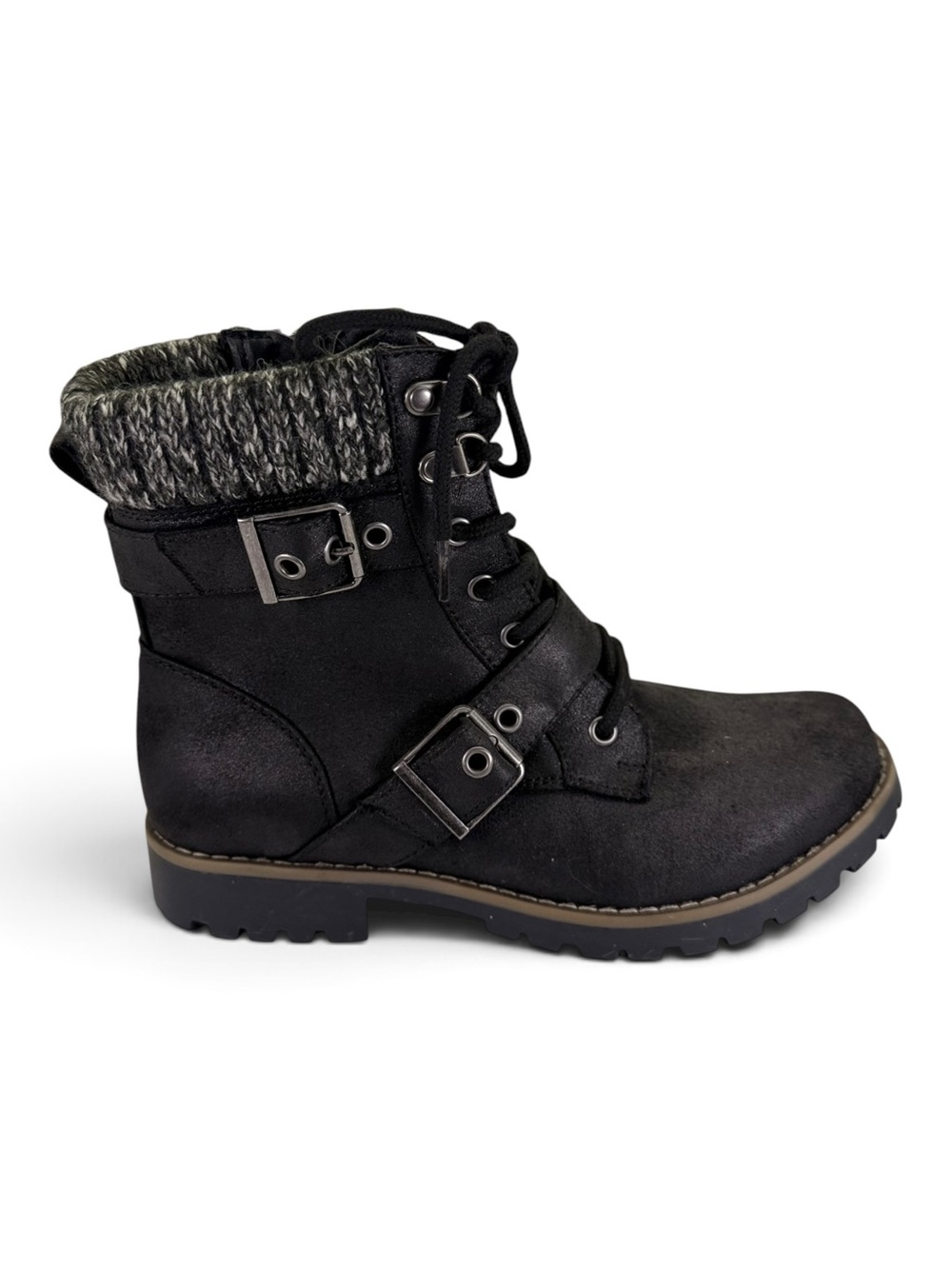 Cliffs by WHITE MOUNTAIN Black Lace-Up Ankle Boots with Knit Cuff